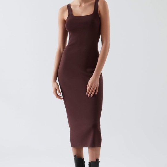 COS | Dresses | Cos Knitted Midi Tube Dress In Burgundy | Poshmark